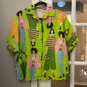 Colorful Graphic 100% linen Button-Up Shirt made in Italy